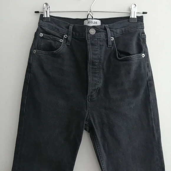 Agolde Riley High Rise Straight Crop Jeans in Panoramic Black Slim Straight 24 - Picture 5 of 16